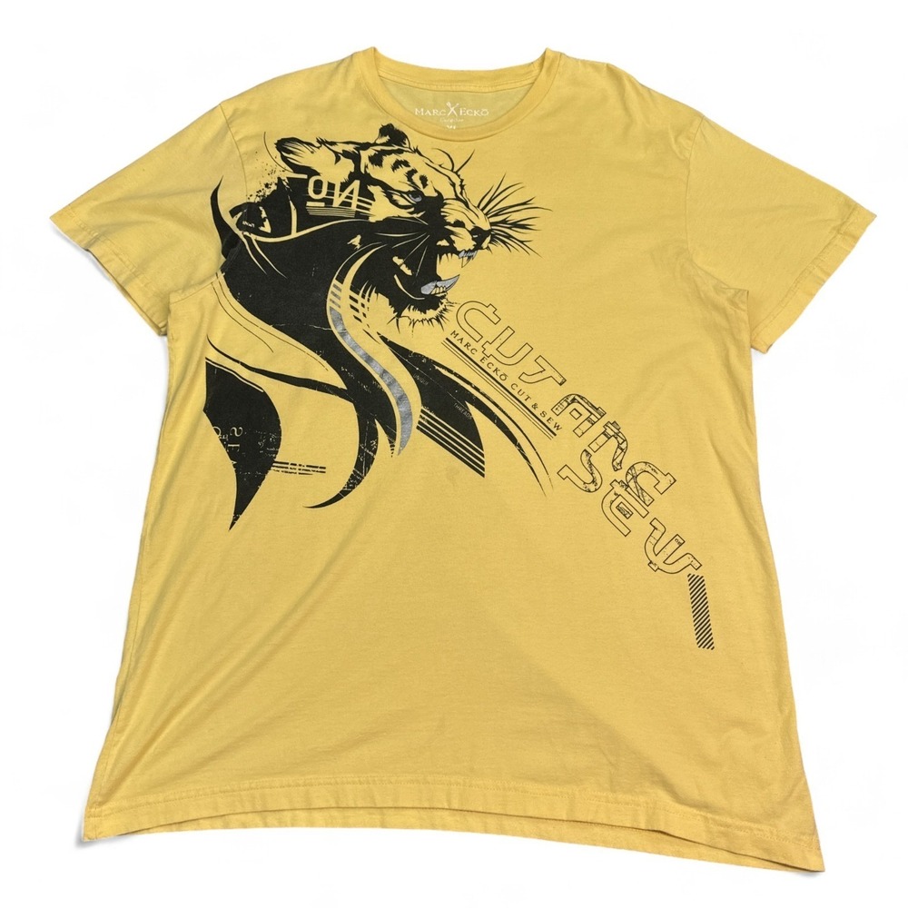 Marc Ecko T Shirt Adult Size XL Yellow Big Print Tiger Logo Graphic Tee